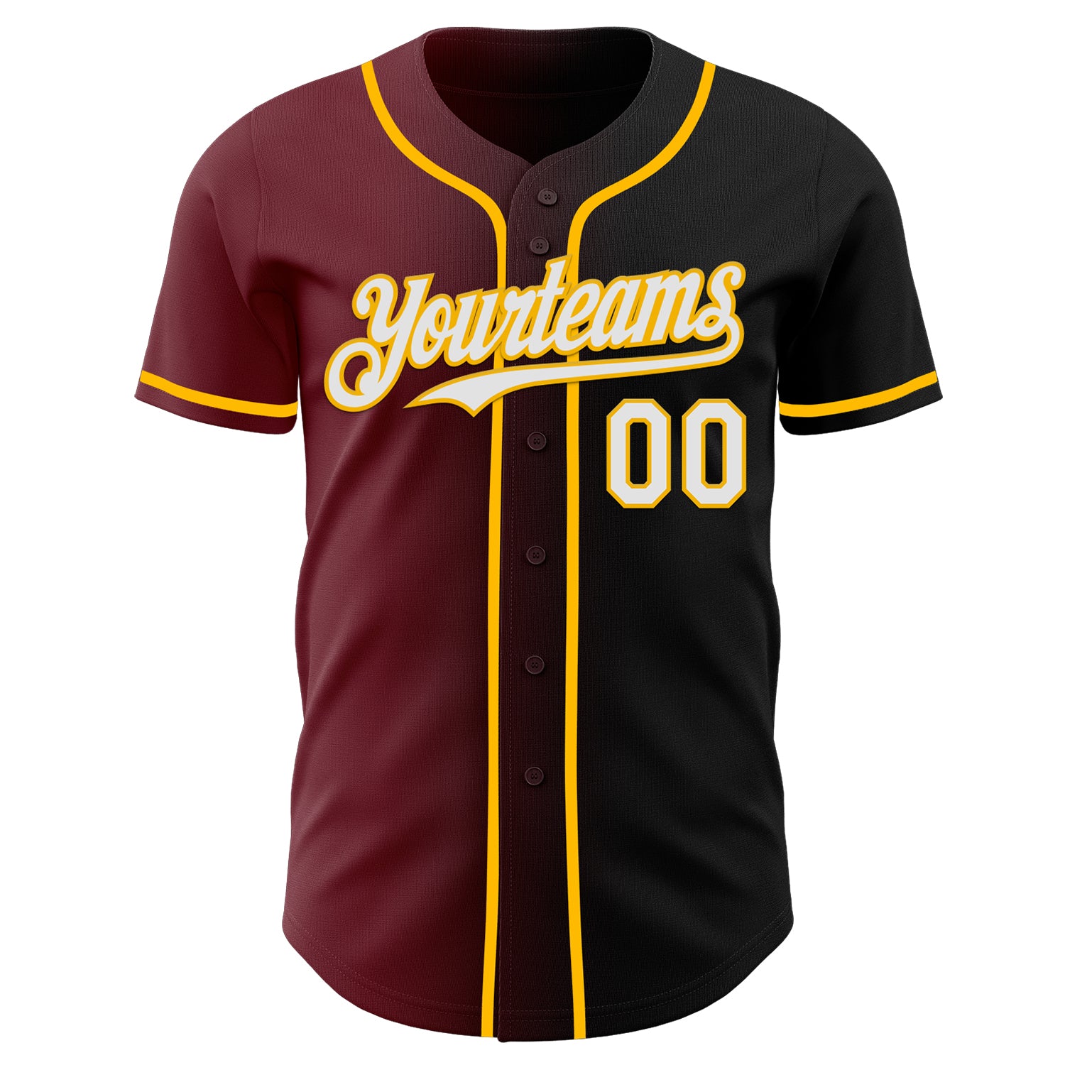 Custom Black White Burgundy-Gold Authentic Gradient Fashion Baseball Jersey