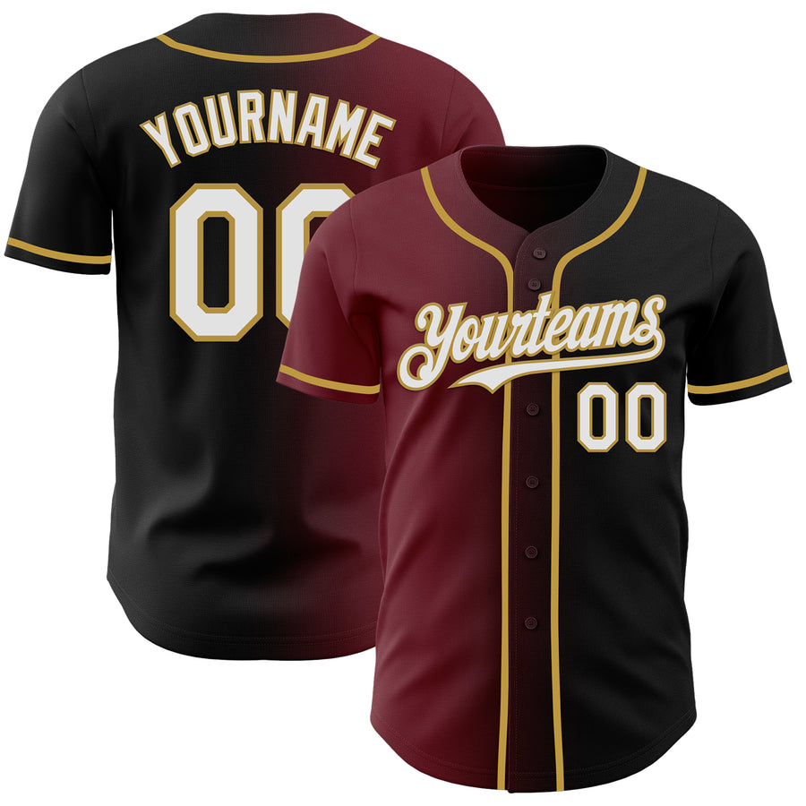 Custom Black White Burgundy-Old Gold Authentic Gradient Fashion Baseball Jersey