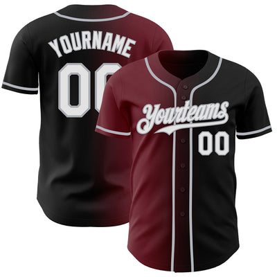 Custom Black White Burgundy-Gray Authentic Gradient Fashion Baseball Jersey