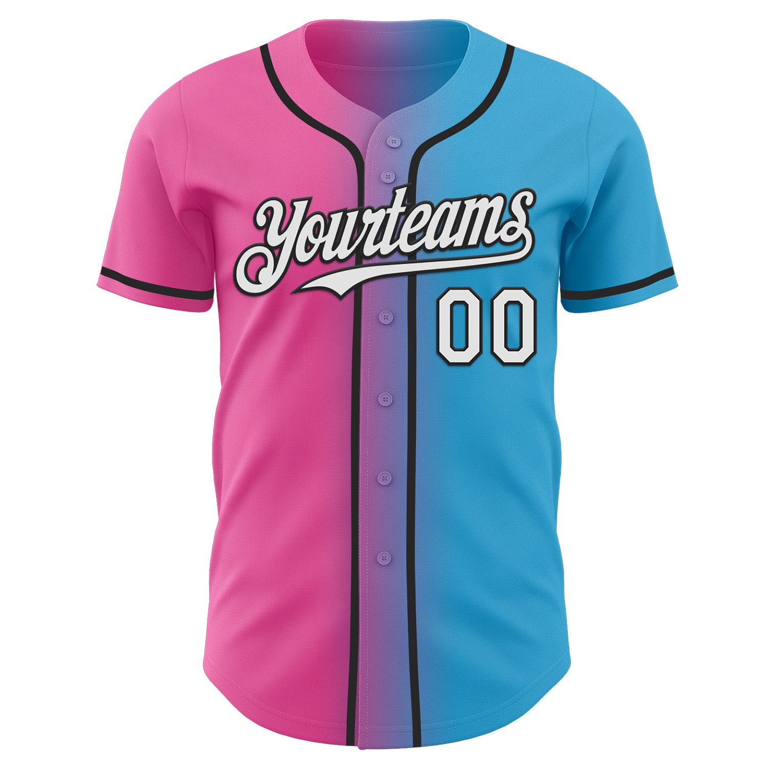 Custom Sky Blue White Pink-Black Authentic Gradient Fashion Baseball Jersey