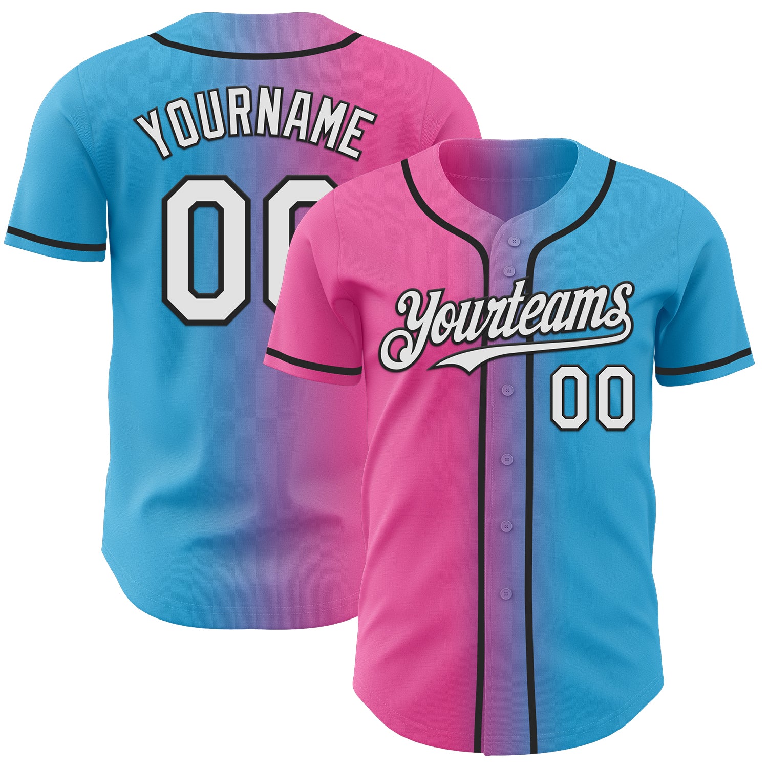 Custom Sky Blue White Pink-Black Authentic Gradient Fashion Baseball Jersey