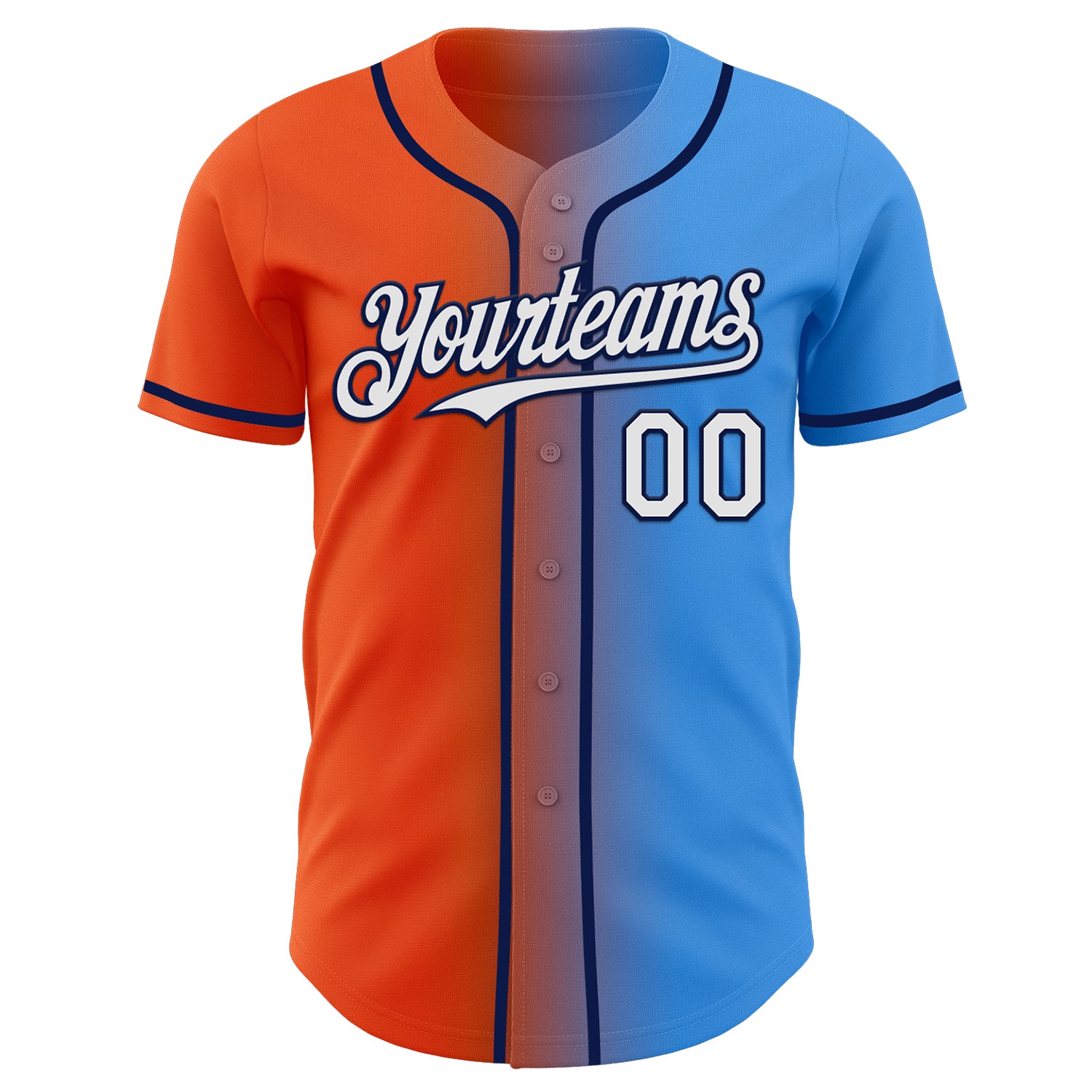 Custom Electric Blue White Orange-Navy Authentic Gradient Fashion Baseball Jersey