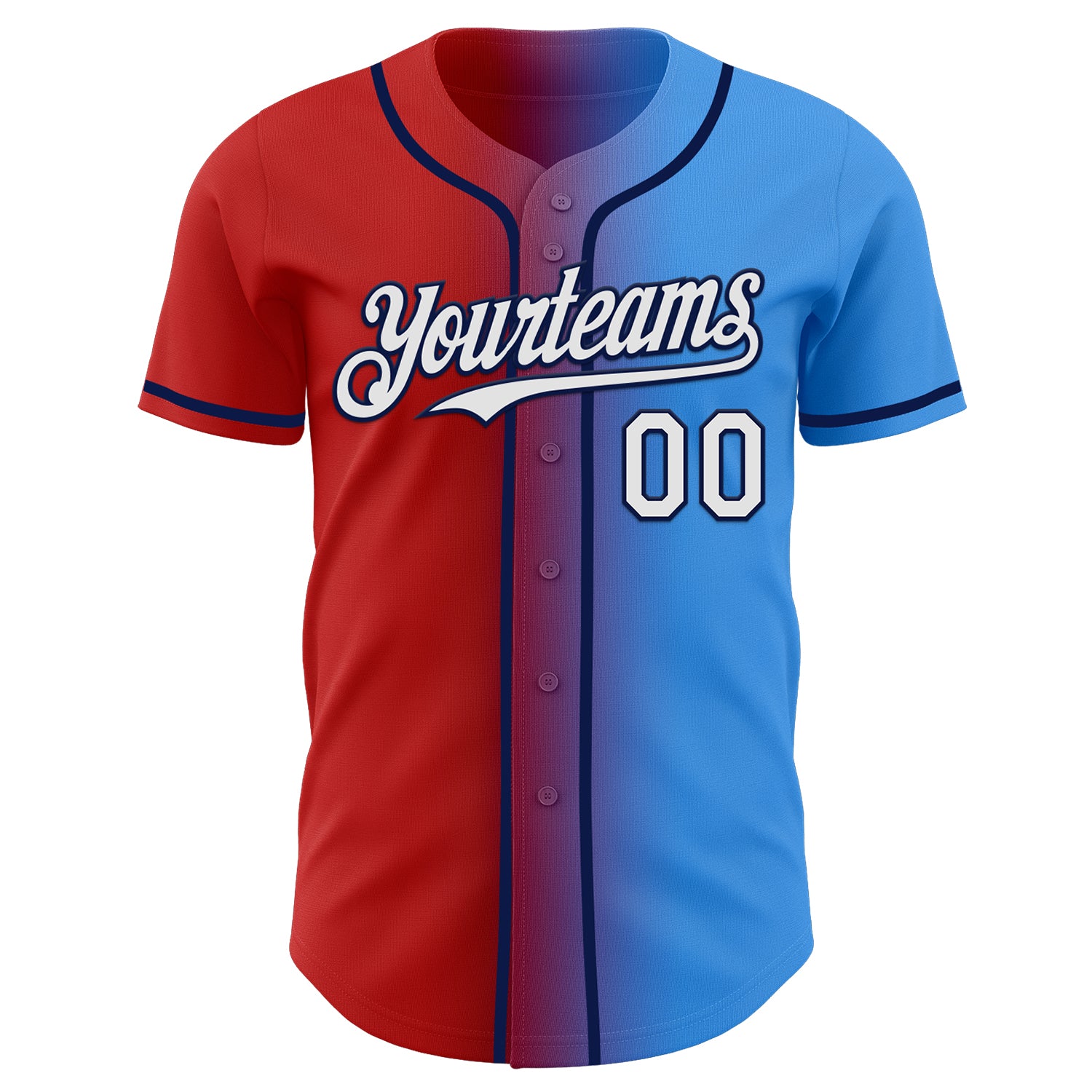 Custom Electric Blue White Red-Navy Authentic Gradient Fashion Baseball Jersey