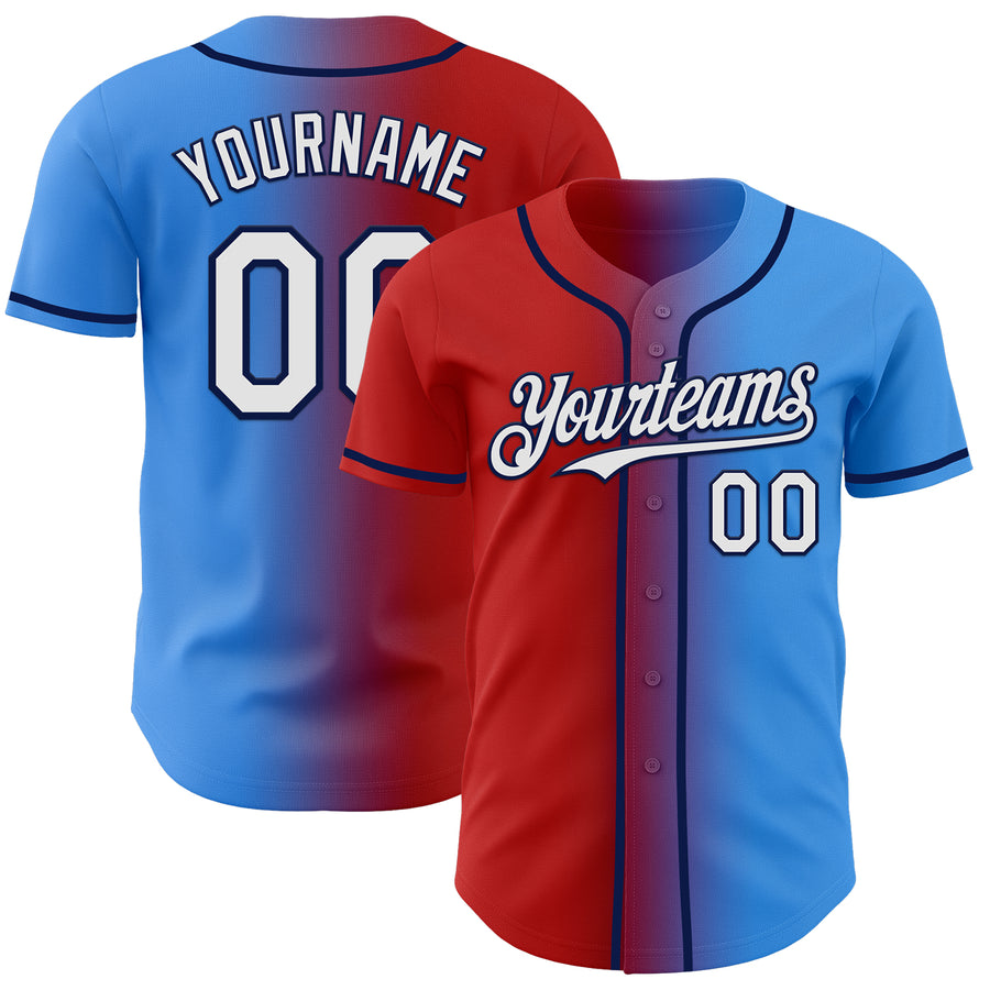 Custom Electric Blue White Red-Navy Authentic Gradient Fashion Baseball Jersey