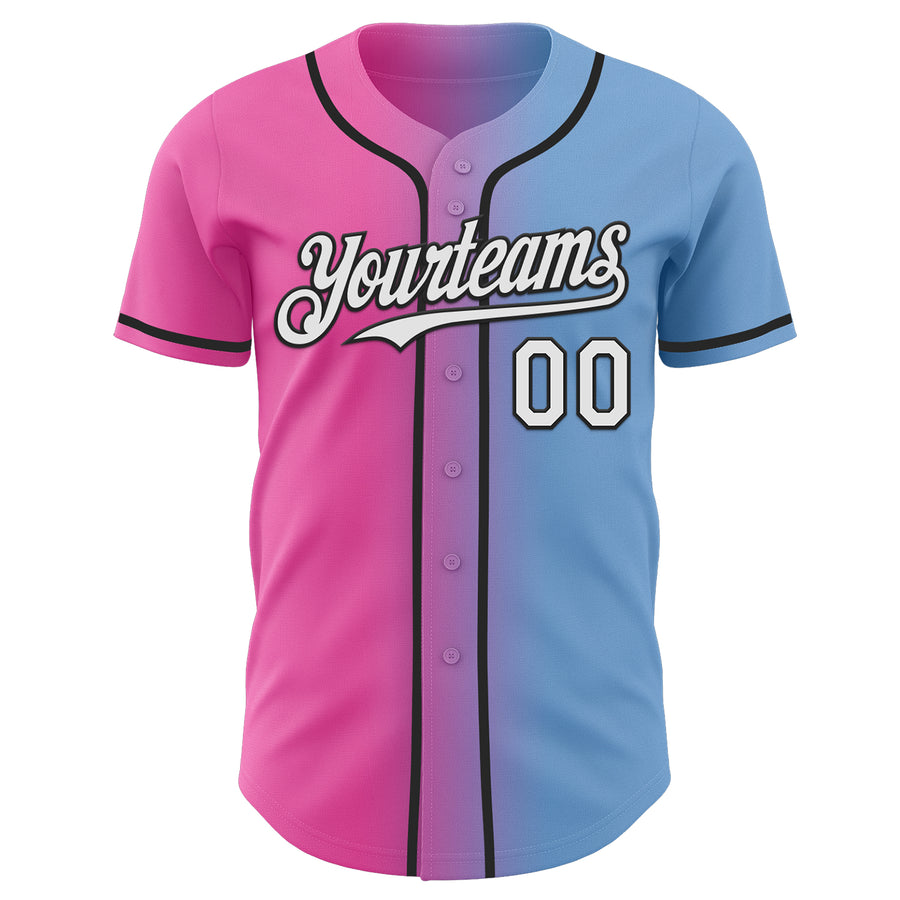 Custom Light Blue White Pink-Black Authentic Gradient Fashion Baseball Jersey