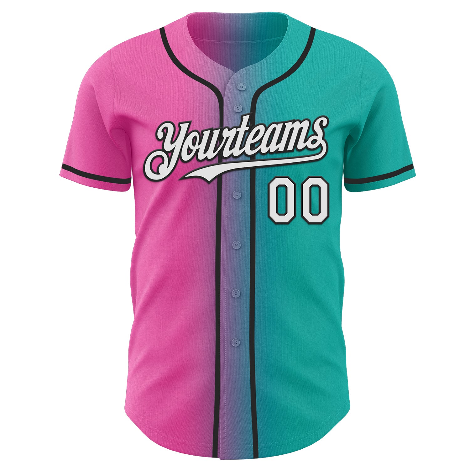 Custom Aqua White Pink-Black Authentic Gradient Fashion Baseball Jersey