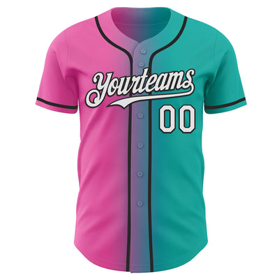 Custom Aqua White Pink-Black Authentic Gradient Fashion Baseball Jersey
