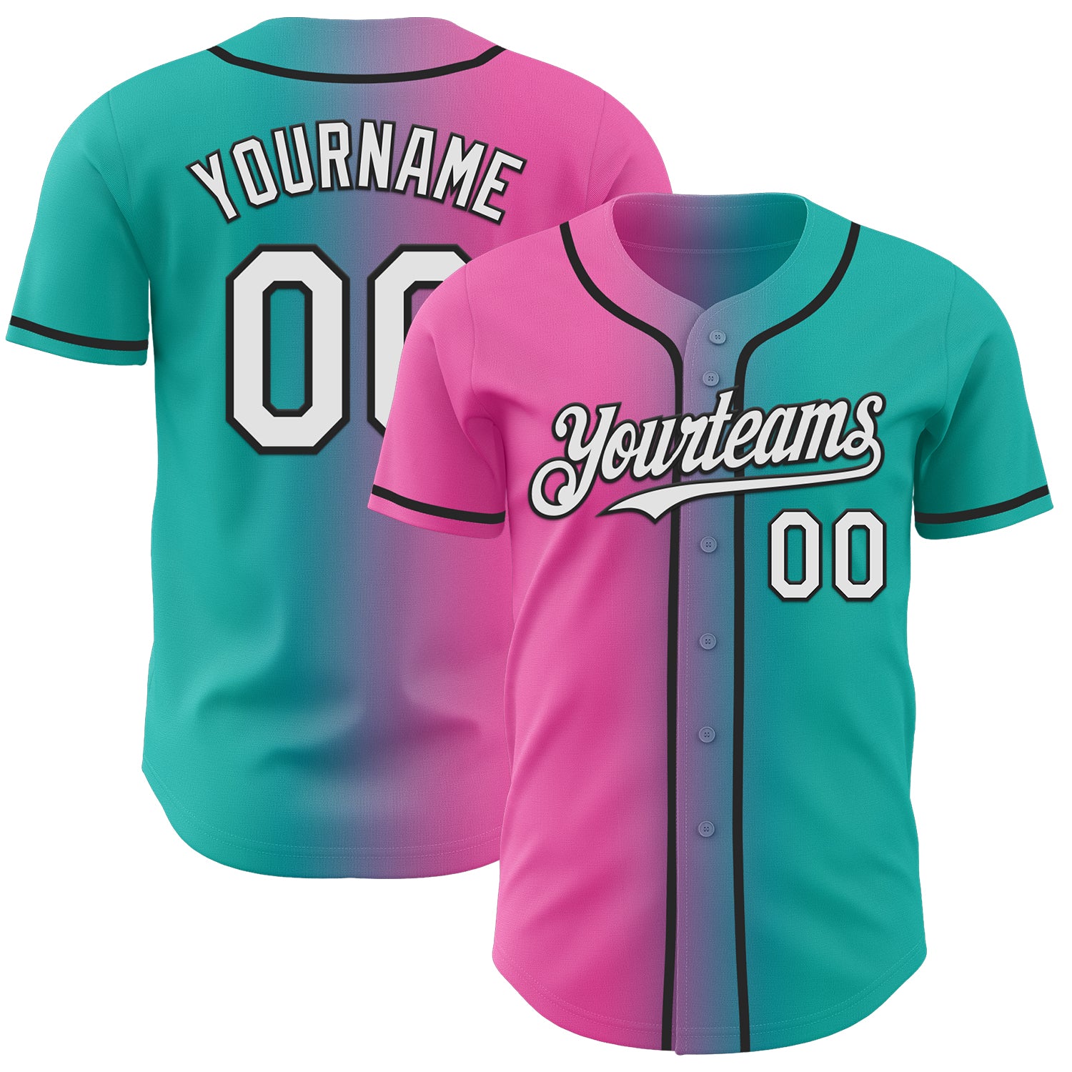 Custom Aqua White Pink-Black Authentic Gradient Fashion Baseball Jersey