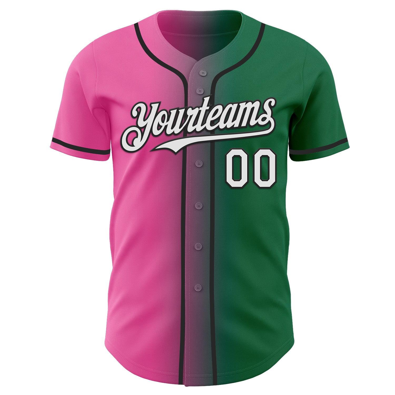Custom Kelly Green White Pink-Black Authentic Gradient Fashion Baseball Jersey