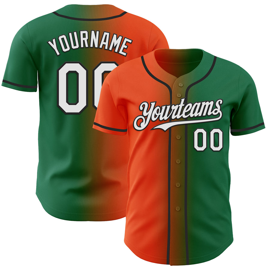 Custom Kelly Green White Orange-Black Authentic Gradient Fashion Baseball Jersey