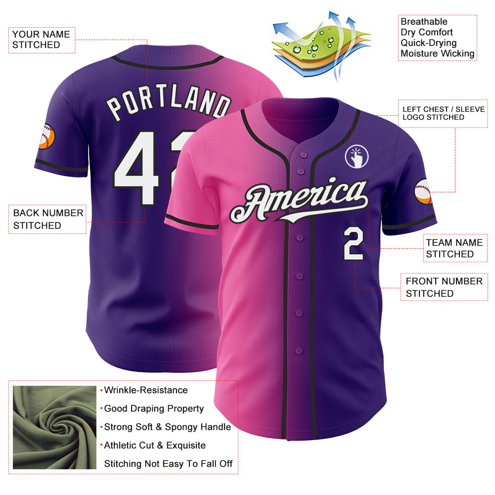 Custom Purple White Pink-Black Authentic Gradient Fashion Baseball Jersey