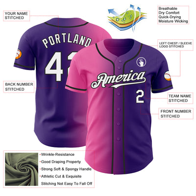 Custom Purple White Pink-Black Authentic Gradient Fashion Baseball Jersey