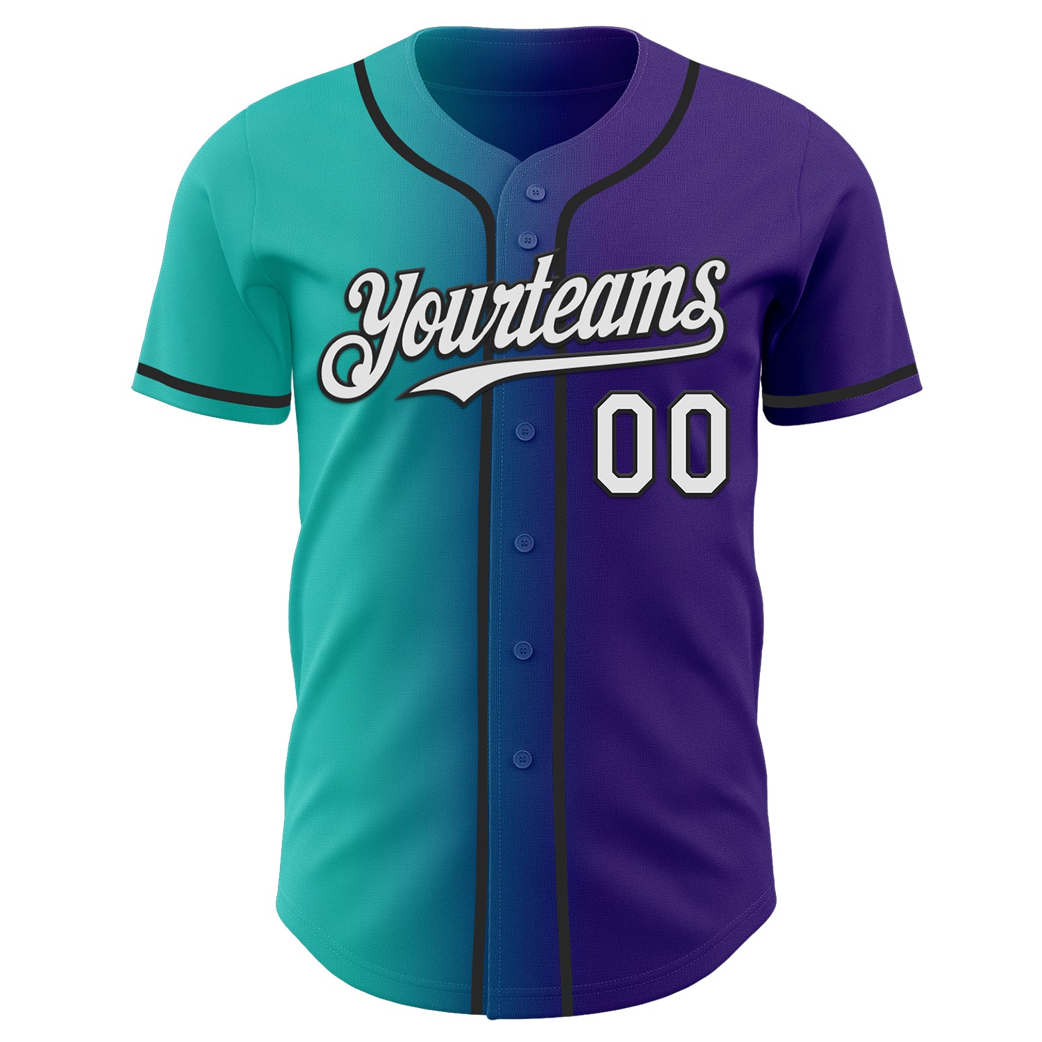 Custom Purple White Aqua-Black Authentic Gradient Fashion Baseball Jersey