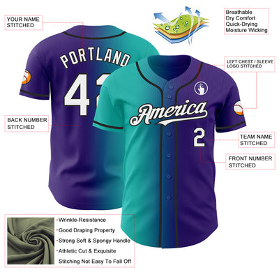 Custom Purple White Aqua-Black Authentic Gradient Fashion Baseball Jersey