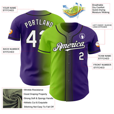 Custom Purple White Neon Green-Black Authentic Gradient Fashion Baseball Jersey