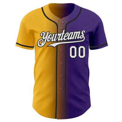 Custom Purple White Gold-Black Authentic Gradient Fashion Baseball Jersey