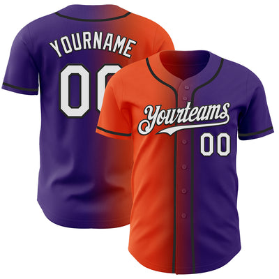 Custom Purple White Orange-Black Authentic Gradient Fashion Baseball Jersey