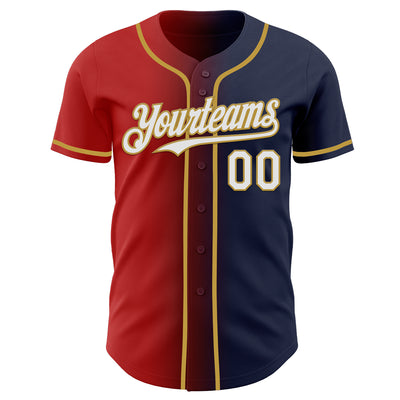 Custom Navy White Red-Old Gold Authentic Gradient Fashion Baseball Jersey