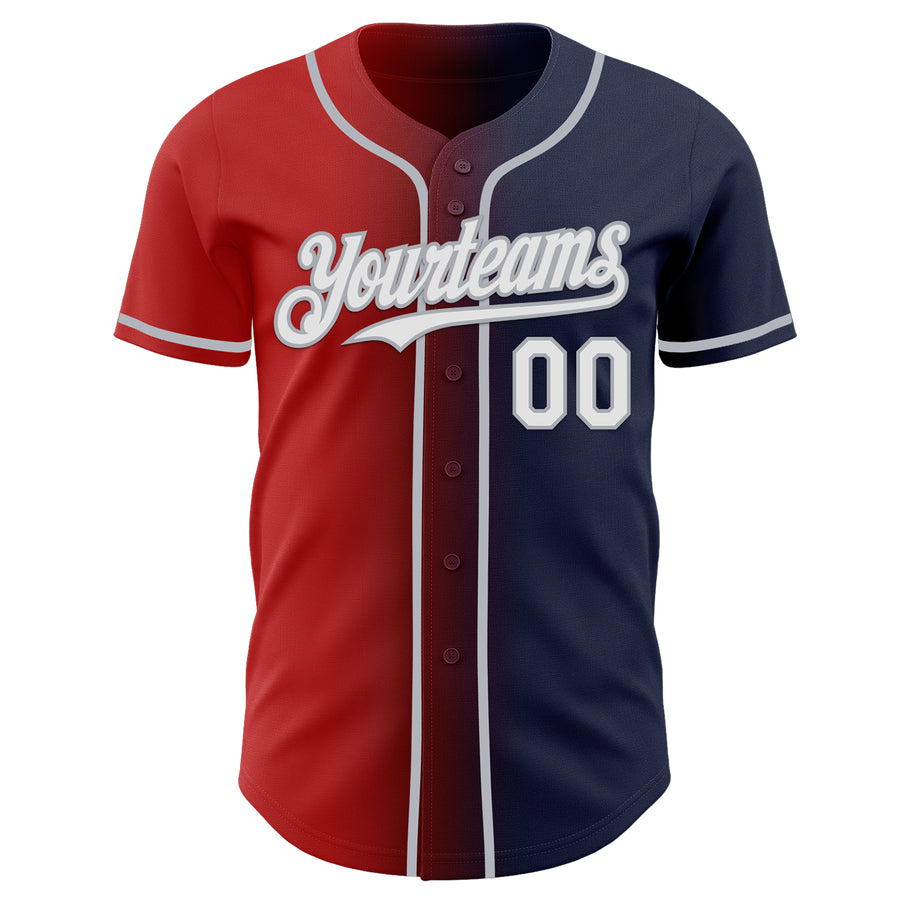 Custom Navy White Red-Gray Authentic Gradient Fashion Baseball Jersey