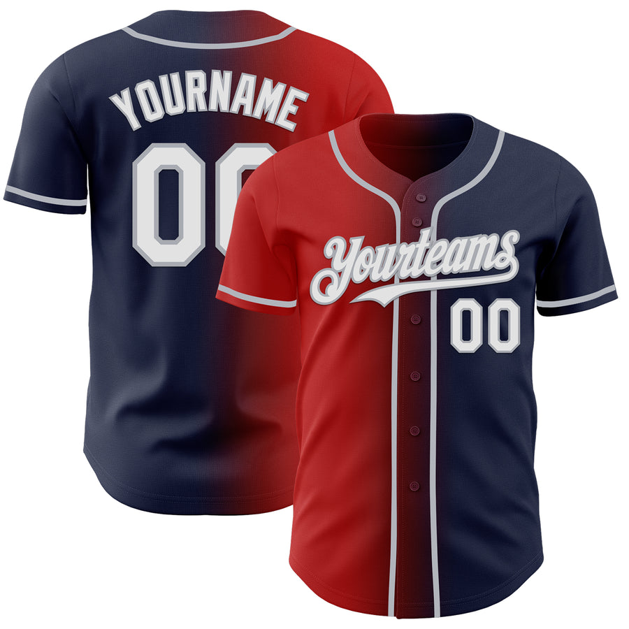 Custom Navy White Red-Gray Authentic Gradient Fashion Baseball Jersey