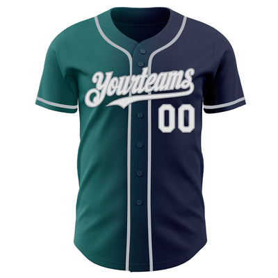 Custom Navy White Teal-Gray Authentic Gradient Fashion Baseball Jersey