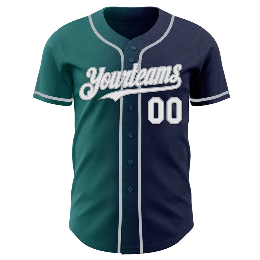 Custom Navy White Teal-Gray Authentic Gradient Fashion Baseball Jersey