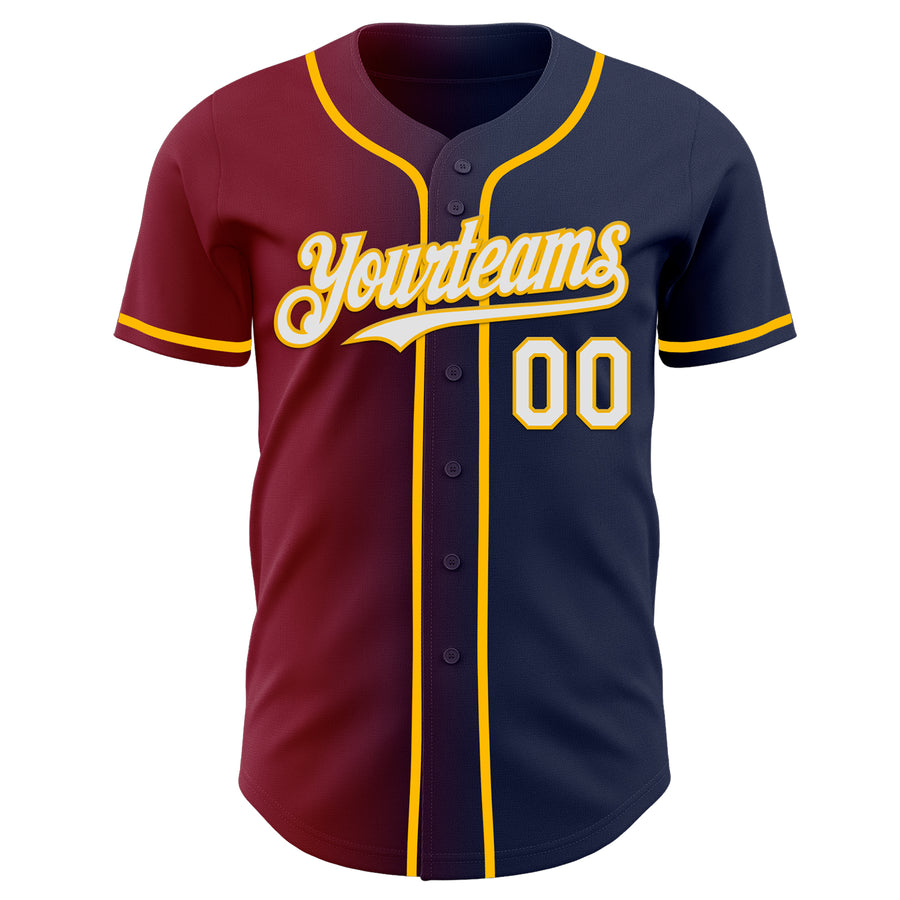 Custom Navy White Crimson-Gold Authentic Gradient Fashion Baseball Jersey