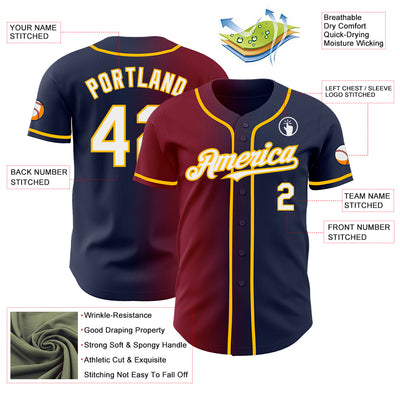 Custom Navy White Crimson-Gold Authentic Gradient Fashion Baseball Jersey