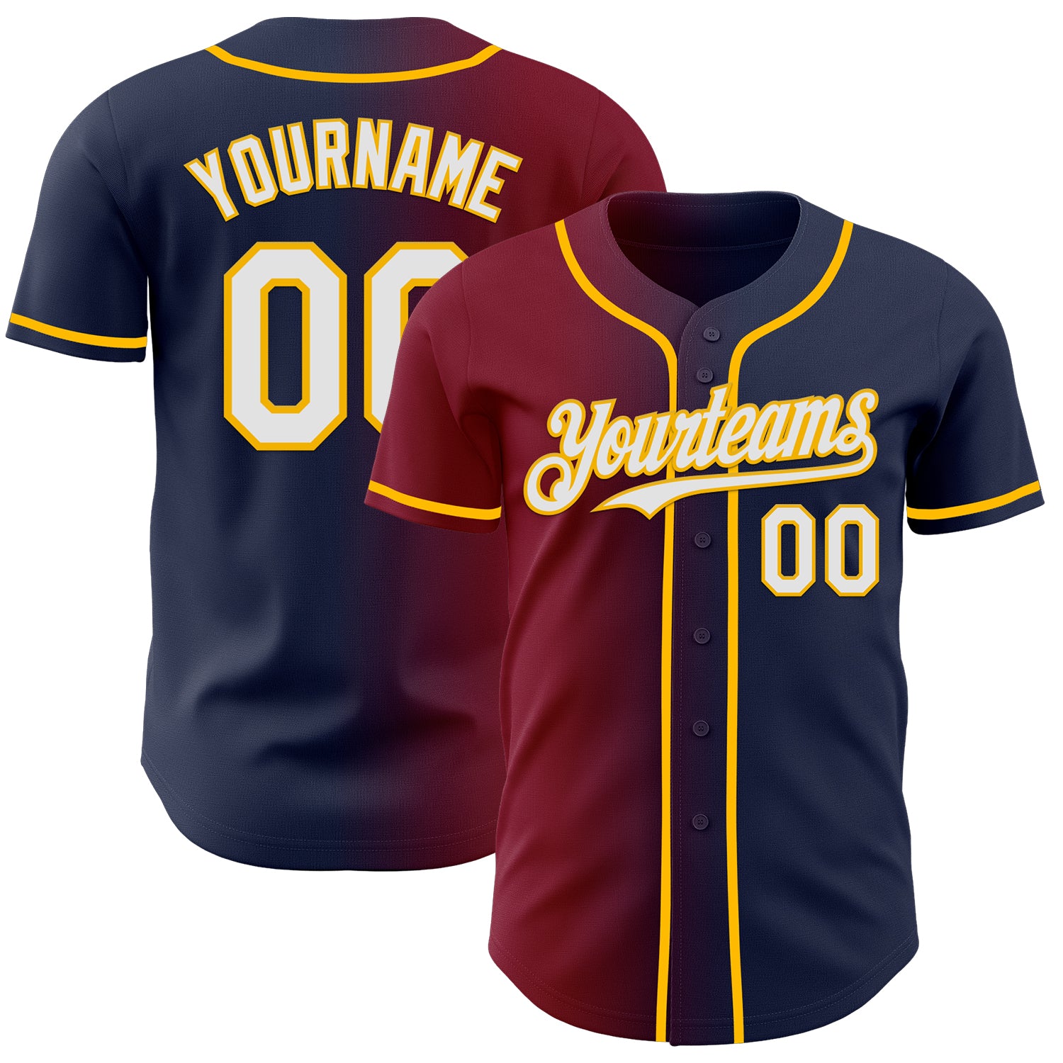 Custom Navy White Crimson-Gold Authentic Gradient Fashion Baseball Jersey