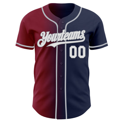 Custom Navy White Crimson-Gray Authentic Gradient Fashion Baseball Jersey