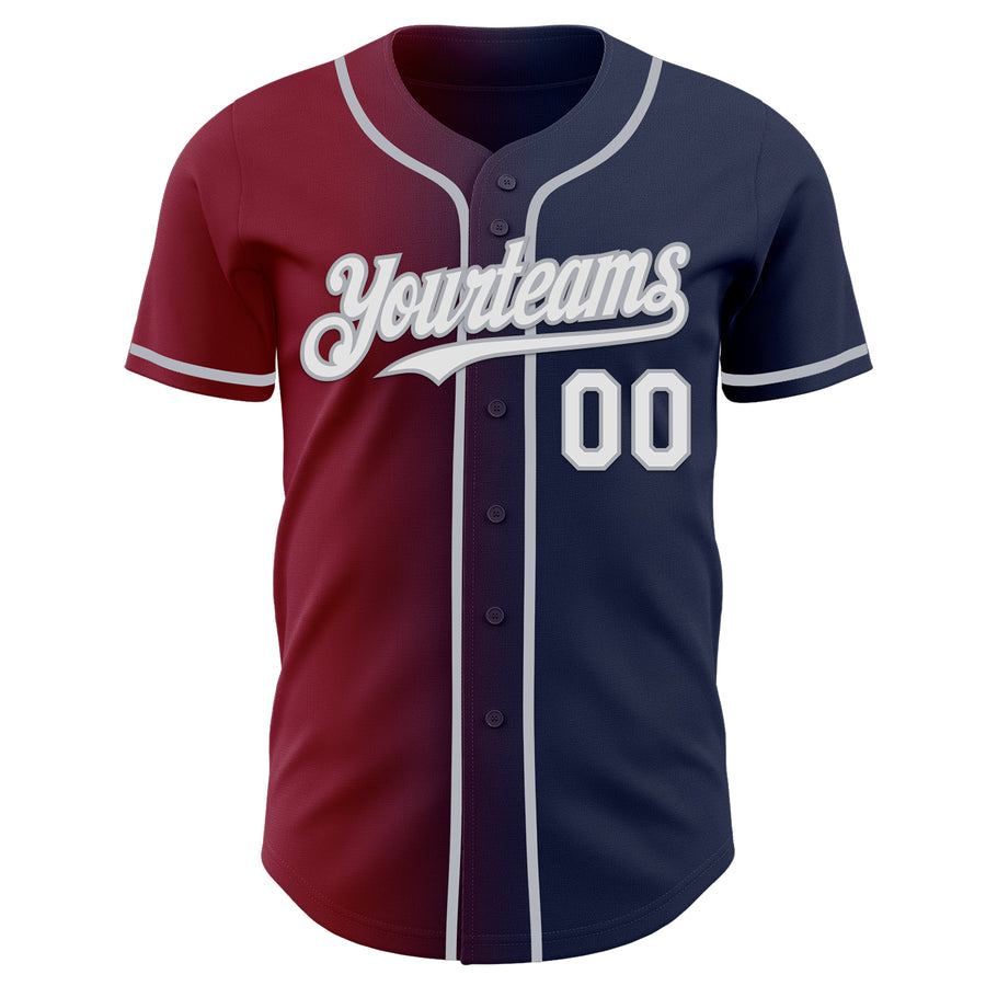 Custom Navy White Crimson-Gray Authentic Gradient Fashion Baseball Jersey