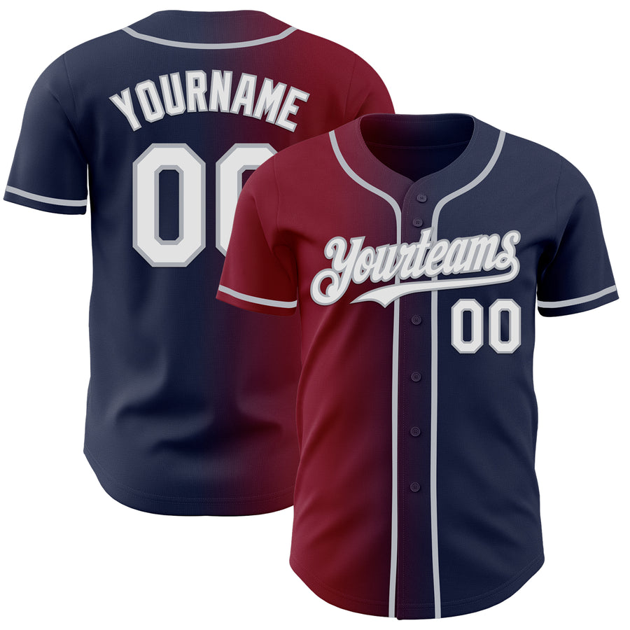 Custom Navy White Crimson-Gray Authentic Gradient Fashion Baseball Jersey