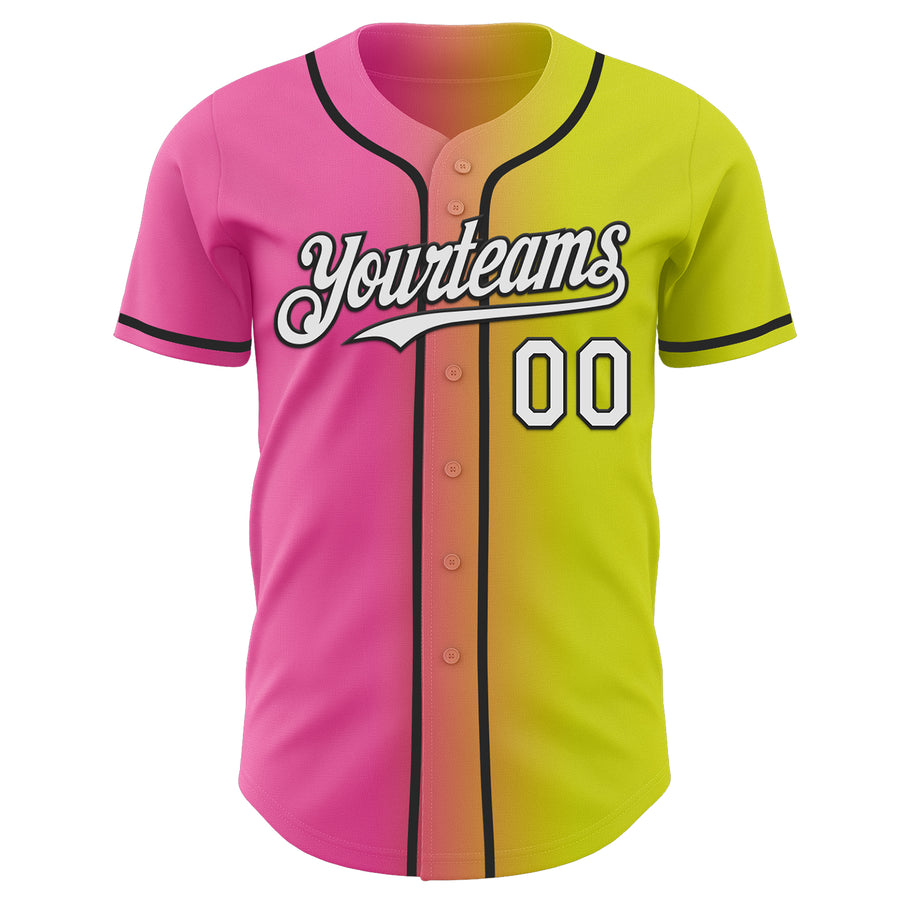 Custom Neon Yellow White Pink-Black Authentic Gradient Fashion Baseball Jersey