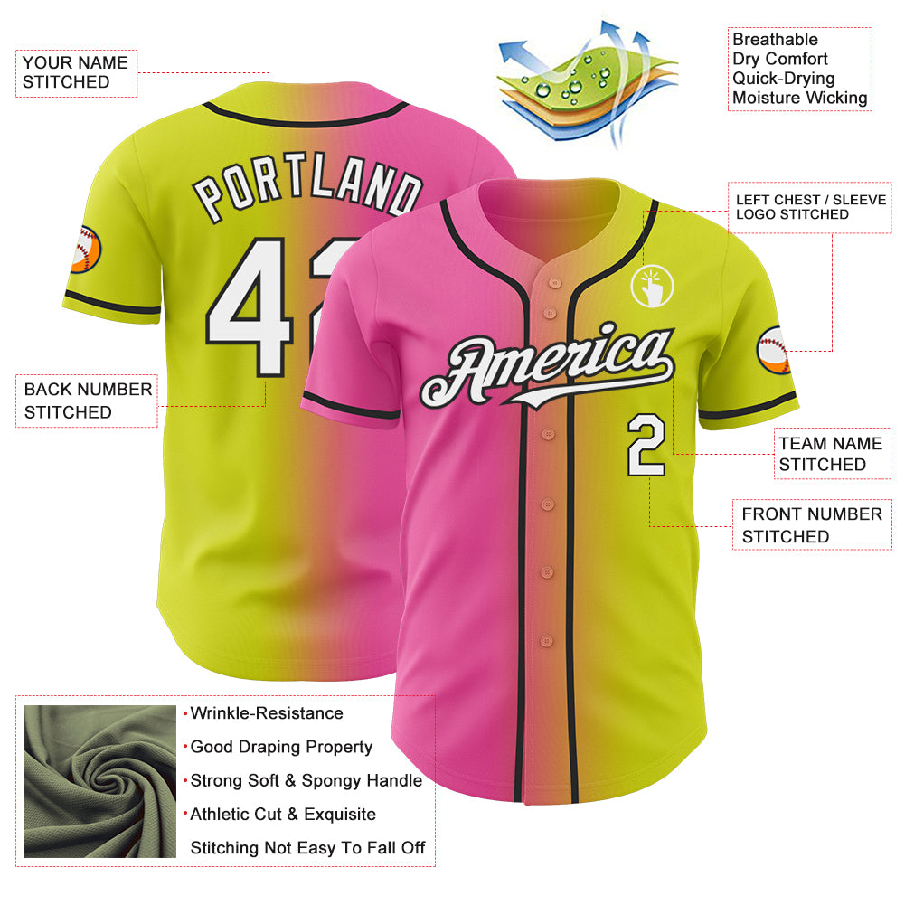 Custom Neon Yellow White Pink-Black Authentic Gradient Fashion Baseball Jersey
