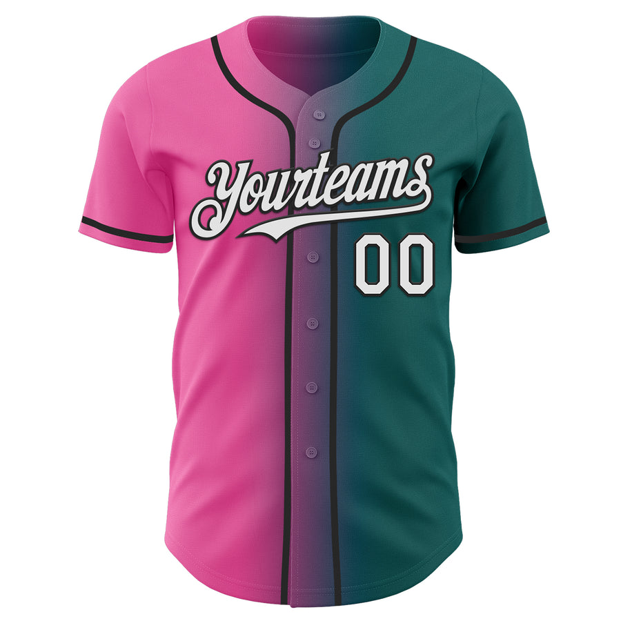 Custom Teal White Pink-Black Authentic Gradient Fashion Baseball Jersey