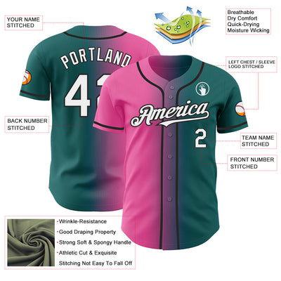 Custom Teal White Pink-Black Authentic Gradient Fashion Baseball Jersey