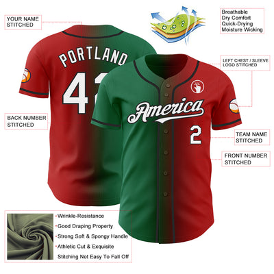 Custom Red White Kelly Green-Black Authentic Gradient Fashion Baseball Jersey