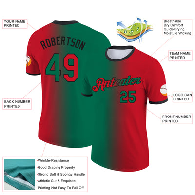 Custom Red Kelly Green-Black Gradient Fashion Performance T-Shirt