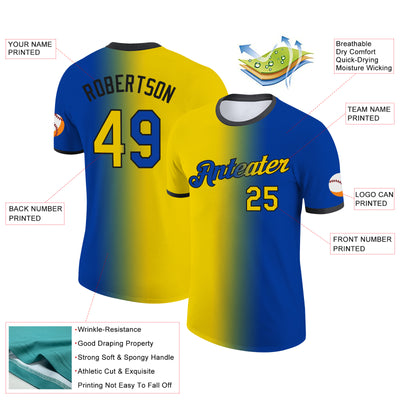 Custom Royal Yellow-Black Gradient Fashion Performance T-Shirt