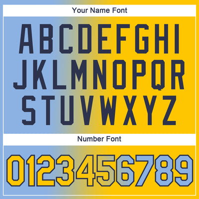 Custom Light Blue Yellow-Navy Gradient Fashion Performance T-Shirt