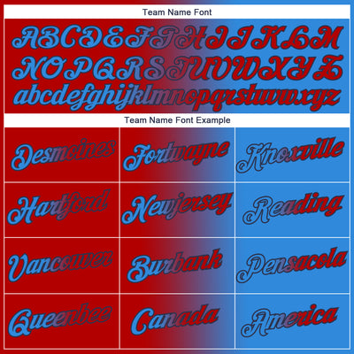 Custom Powder Blue Red-Navy Gradient Fashion Performance T-Shirt
