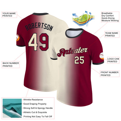 Custom Maroon Cream-Black Gradient Fashion Performance T-Shirt
