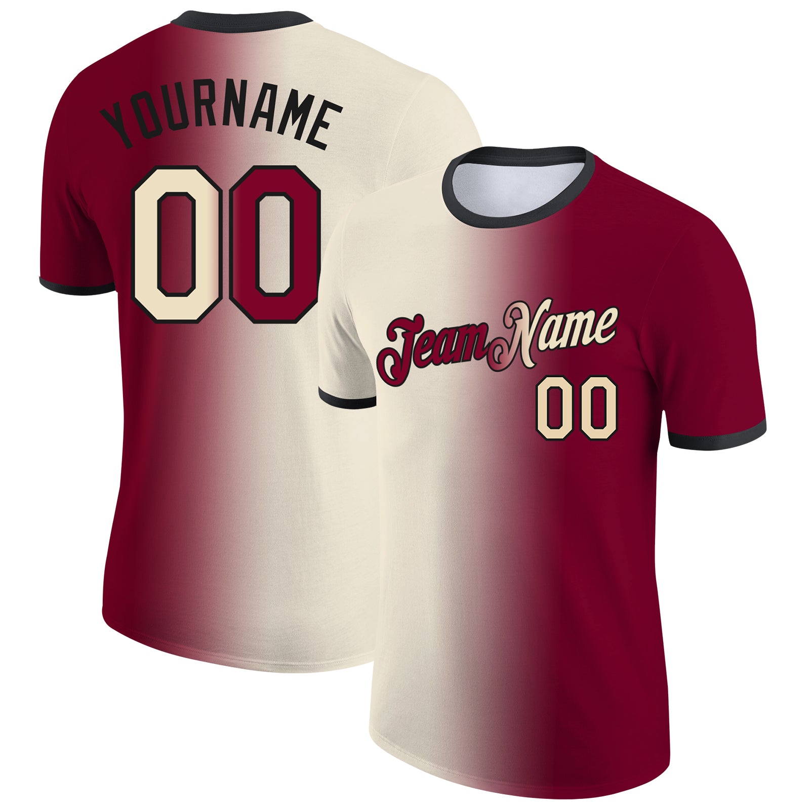 Custom Maroon Cream-Black Gradient Fashion Performance T-Shirt