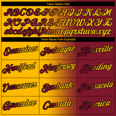 Custom Maroon Gold-Black Gradient Fashion Performance T-Shirt