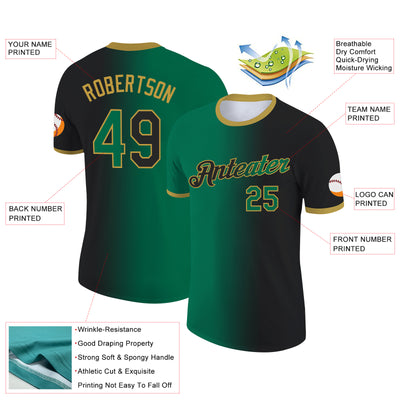 Custom Black Kelly Green-Old Gold Gradient Fashion Performance T-Shirt