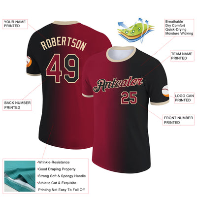 Custom Black Crimson-City Cream Gradient Fashion Performance T-Shirt