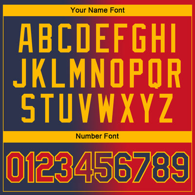 Custom Navy Red-Gold Gradient Fashion Performance T-Shirt