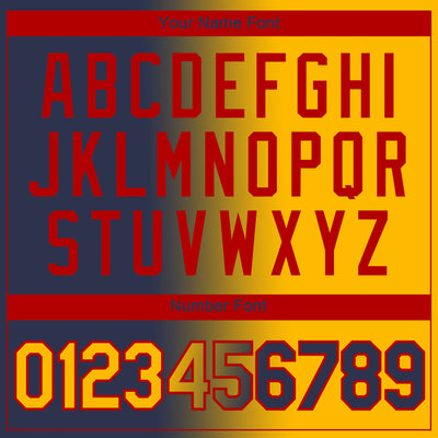 Custom Navy Gold-Red Gradient Fashion Performance T-Shirt