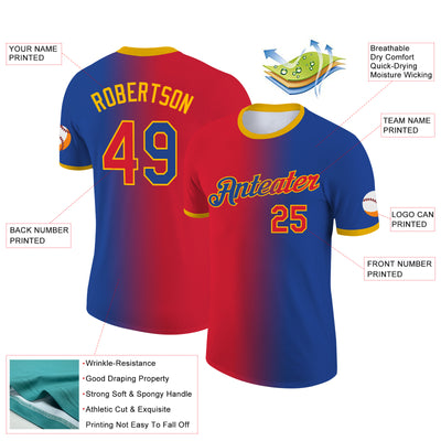 Custom Royal Red-Gold Gradient Fashion Performance T-Shirt