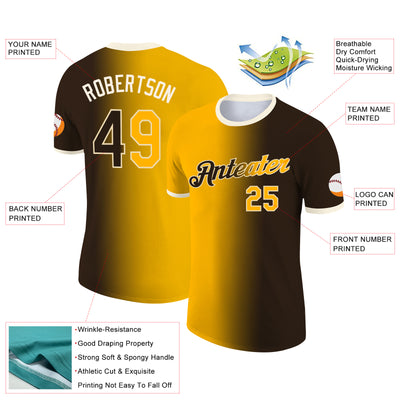 Custom Brown Gold-Cream Gradient Fashion Performance T-Shirt